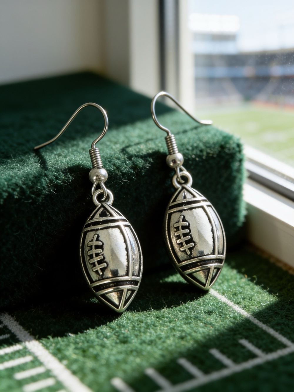 Silver Football Dangle Earrings - Women Jewelry Earrings